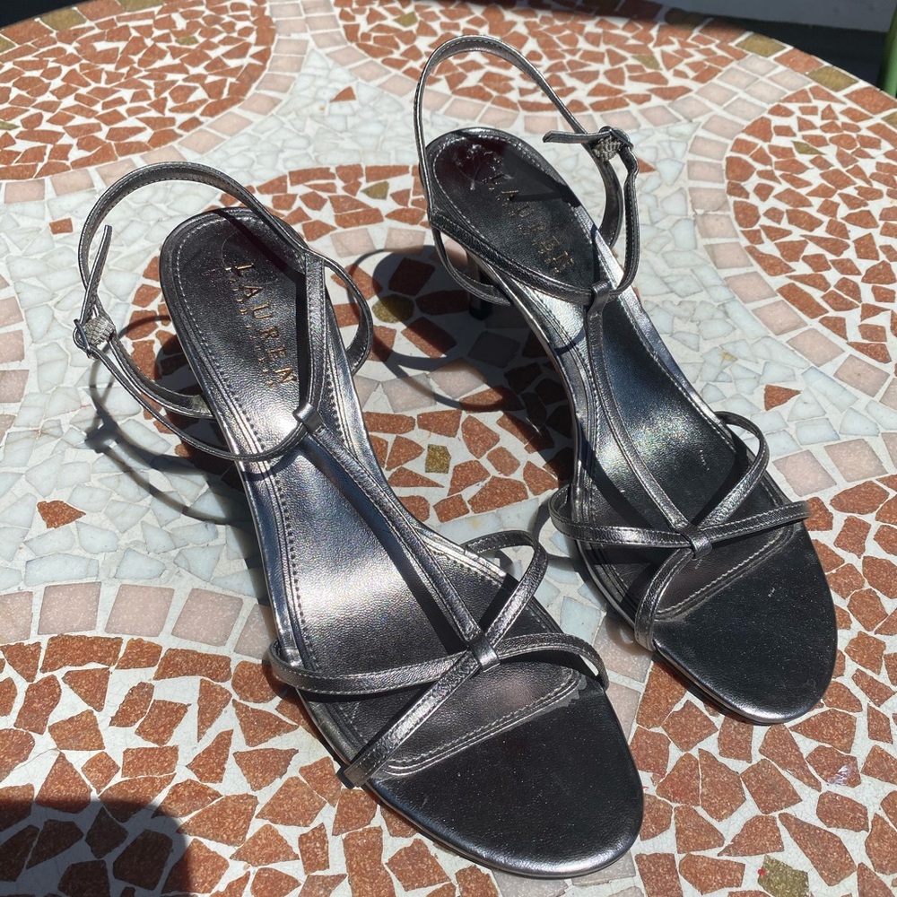 Ralph Lauren silver sandals heeled size 8